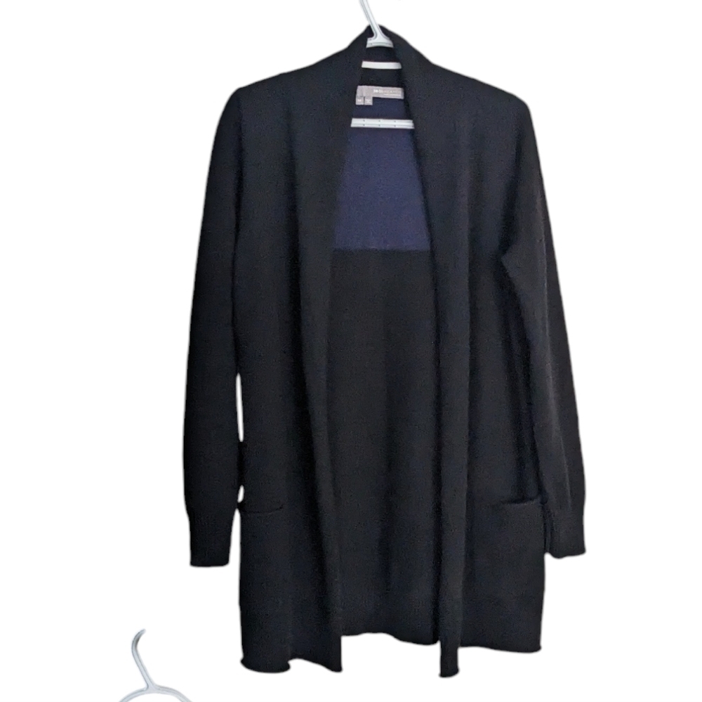 360 Sweater 100% cashmere color block open front cardigan black blue Medium G2